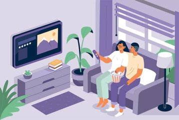 An image featuring a drawn couple watching movie concept