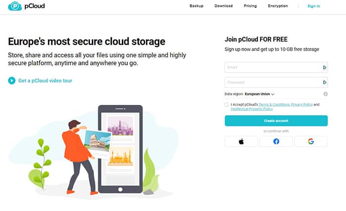 An image featuring pCloud website screenshot