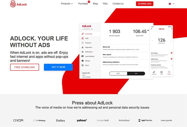 An image featuring AdLock website screenshot