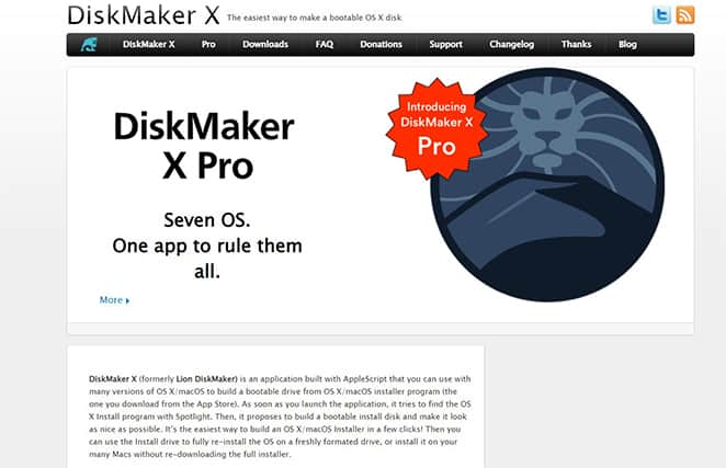 An image featuring DiskMaker X website homepage