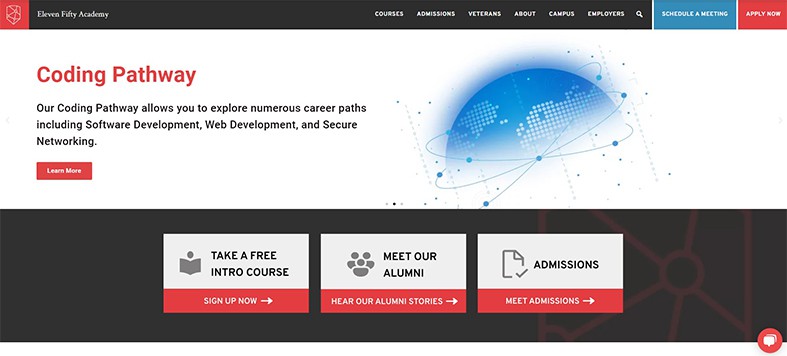 An image featuring Eleven Fifty Academy bootcamp website screenshot
