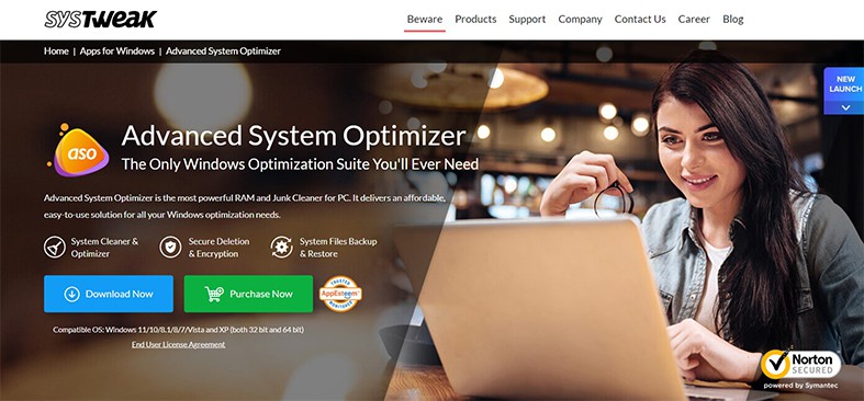 An image featuring Advanced System Optimizer website screenshot