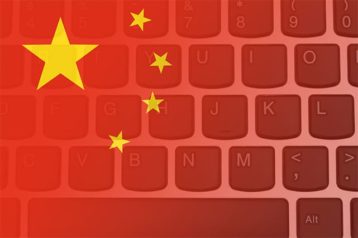 An image featuring China flag with a keyboard in the background