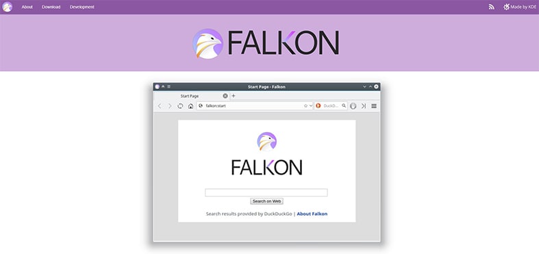 An image featuring Falkon web browser homepage