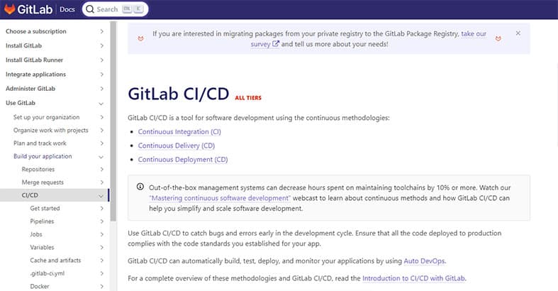 An image featuring Gitlab CI/CD website screenshot