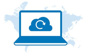 An image featuring a laptop having a backup cloud representing files backup concept
