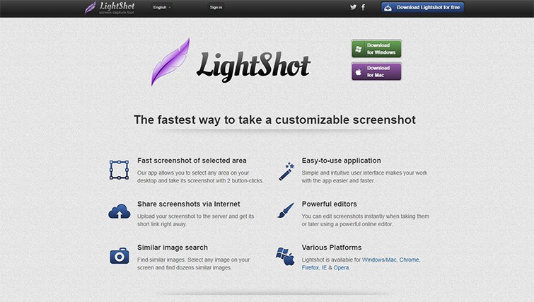 An image featuring LightShot website homepage