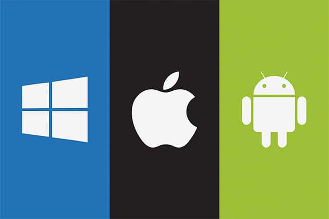 An image featuring multiple operating systems such as Windows, Apple and Android concept