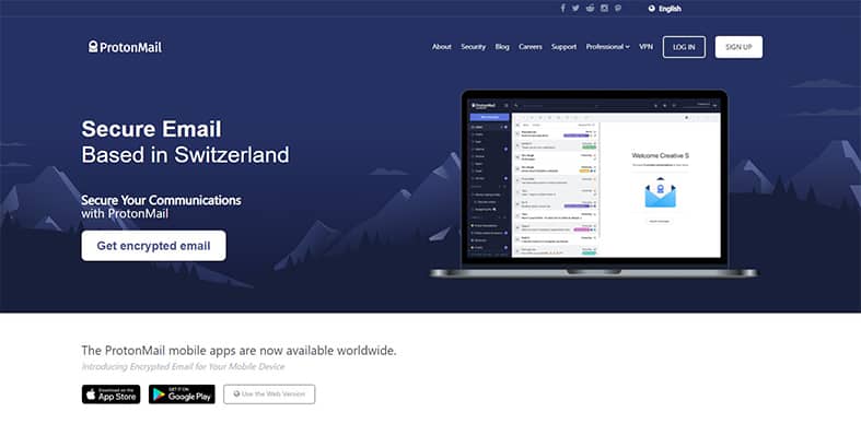 An image featuring ProtonMail website homepage