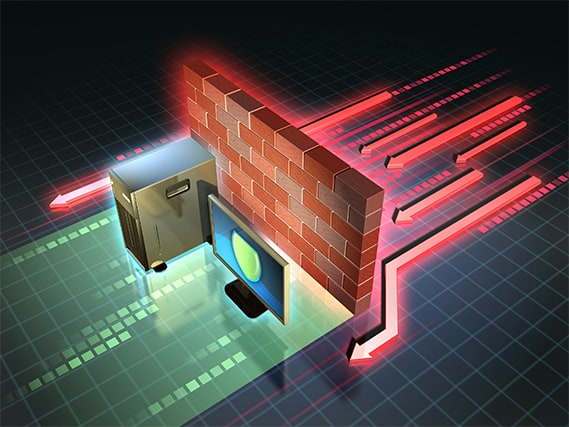 Una imagen con un firewall seguro en el concepto de PC