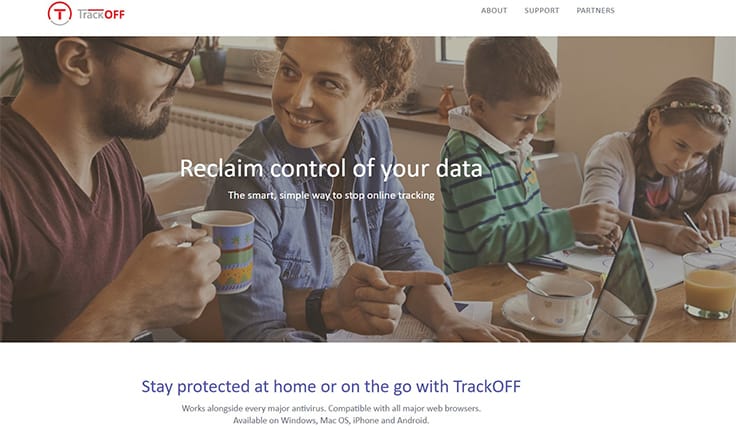 An image featuring TrackOFF Basic website