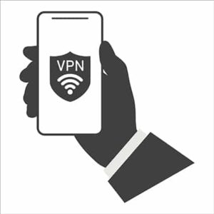 An image featuring a person holding a mobile phone with VPN logo concept