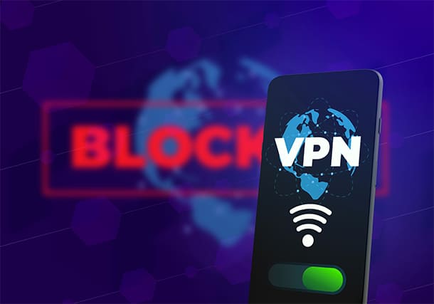 An image featuring a mobile phone that has a VPN connection and is unblocking a website concept