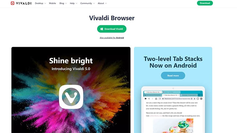 An image featuring Vivaldi browser homepage