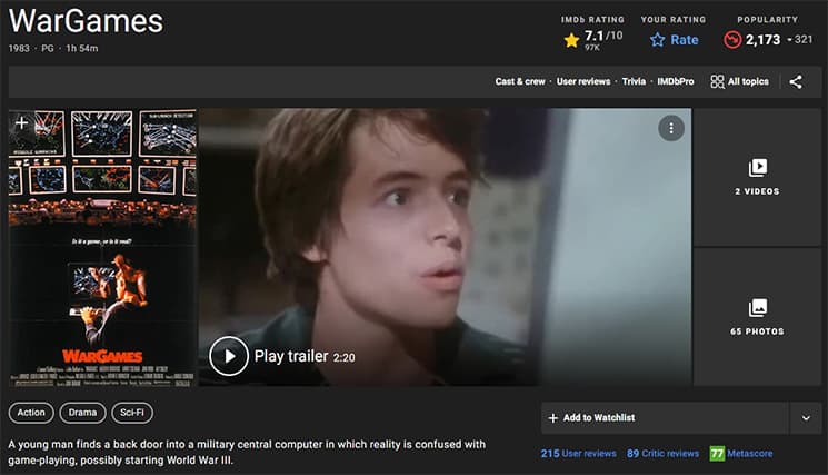An image featuring WarGames IMDb screenshot