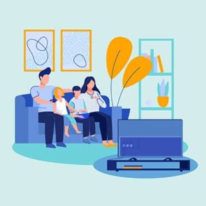 An image featuring a drawn family watching movie concept
