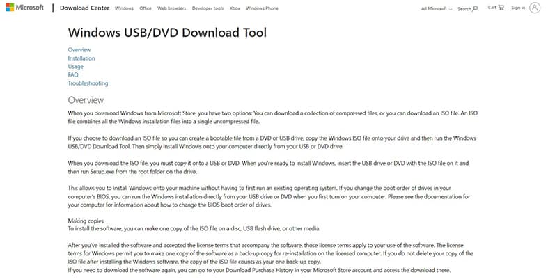 An image featuring Windows USB/DVD tool website homepage