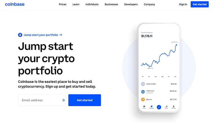 An image featuring Coinbase website screenshot