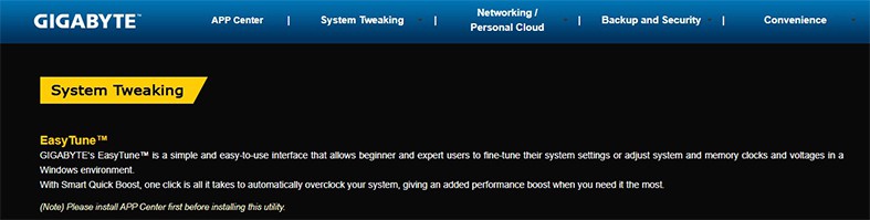 An image featuring Gigabyte EasyTune website homepage screenshot