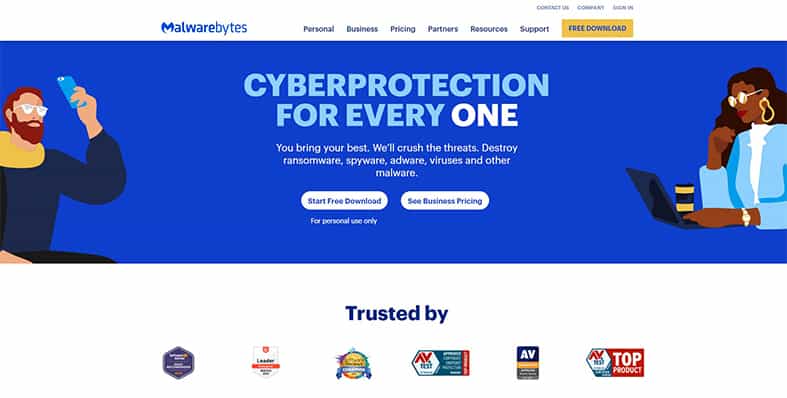 An image featuring the Malwarebytes website homepage