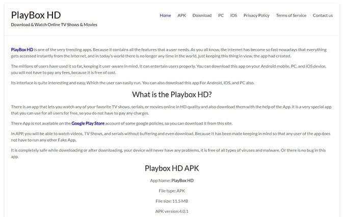 An image featuring PlayBox HD website