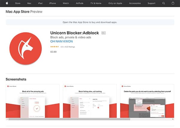 An image featuring Unicorn Blocker screenshot