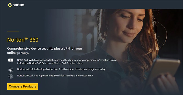 an image with Norton antivirus homepage 