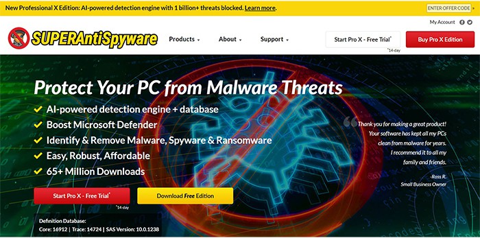 an image with SuperAntiSpyware homepage 