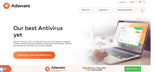 an image with Ad aware Free Antivirus homepage 