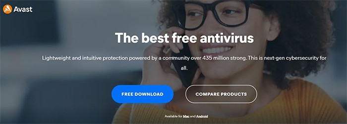an image with Avast antivirus homepage