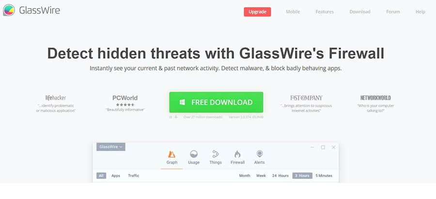 an image with GlassWire homepage 