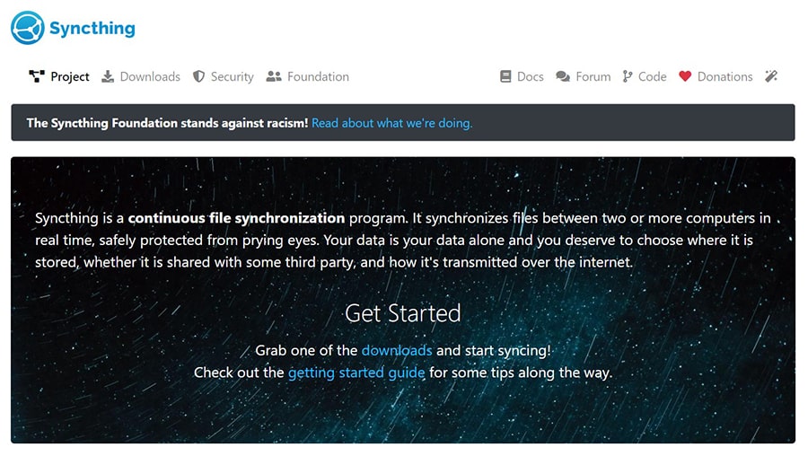 an image with Syncthing homepage 
