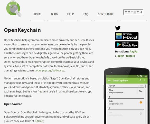 an image with OpenKeyChain homepage