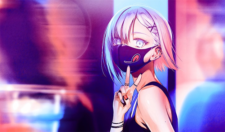 An image featuring an anime character wearing a mask drawing concept