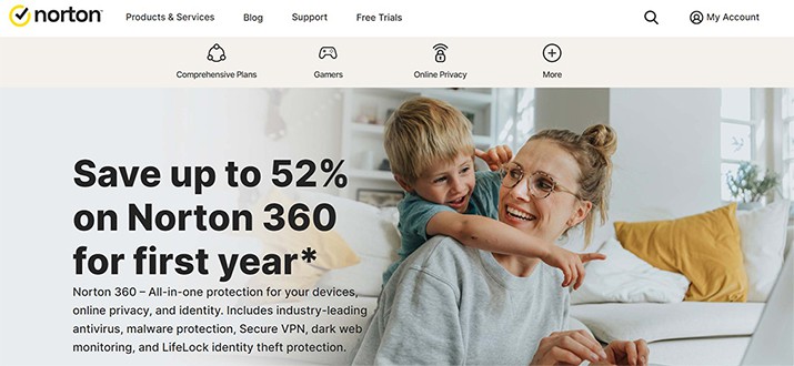 an image with Norton 360 with LifeLock homepage screenshot 