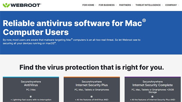an image with Webroot SecureAnywhere homepage screenshot 