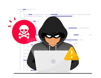 an image with hacker in black hood hacking data 