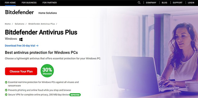 an image with Bitdefender antivirus plus  homepage screenshot