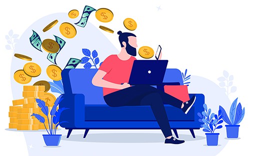 an image with man making money from home vector illustration 