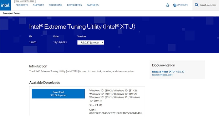 an image with Intel Extreme Tuning Utility homepage screenshot
