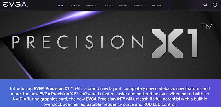 an image with EVGA Precision X homepage screenshot