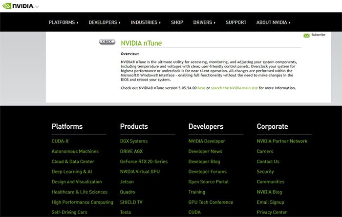 an image with NVIDIA nTune homepage screenshot