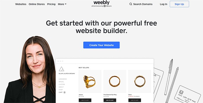 an image with Weebly homepage screenshot