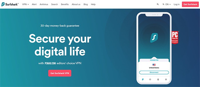 an image with Surfshark homepage screenshot