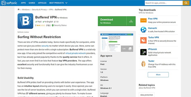 an image with Buffered VPN ready to download on Softonic.com