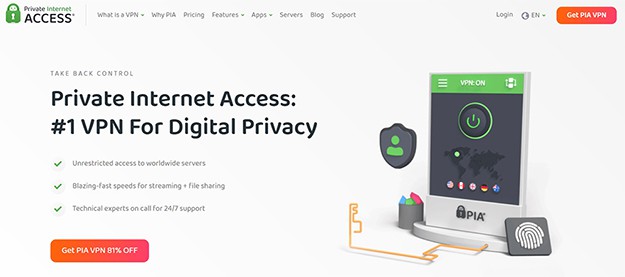 an image with PIA VPN homepage screenshot