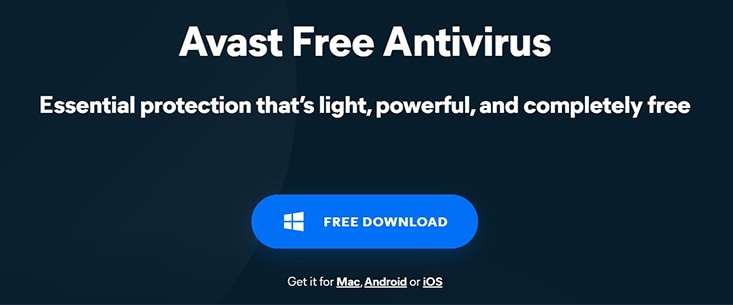 an image with Avast antivirus home page 