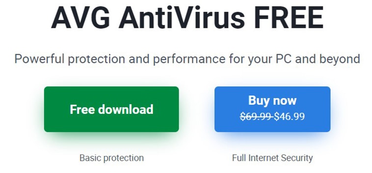 an image with AVG antivirus home page