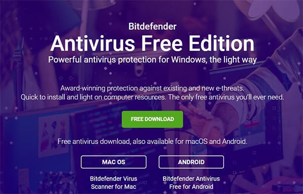 an image with Bitdefender antivirus home page 