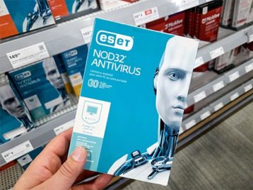 an image with ESET antivirus box in hand 